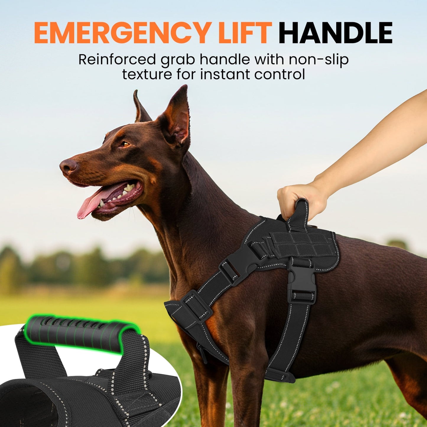 PcEoTllar No Pull Dog Harness for Medium Dogs, Reflective Dog Vest Harness with Handle, Adjustable Easy on Dog Harness for Training Running Walking, Green M