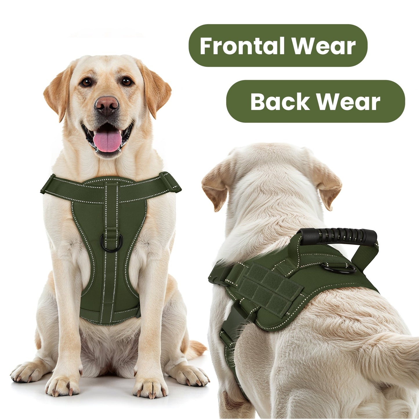 PcEoTllar No Pull Dog Harness for Medium Dogs, Reflective Dog Vest Harness with Handle, Adjustable Easy on Dog Harness for Training Running Walking, Green M