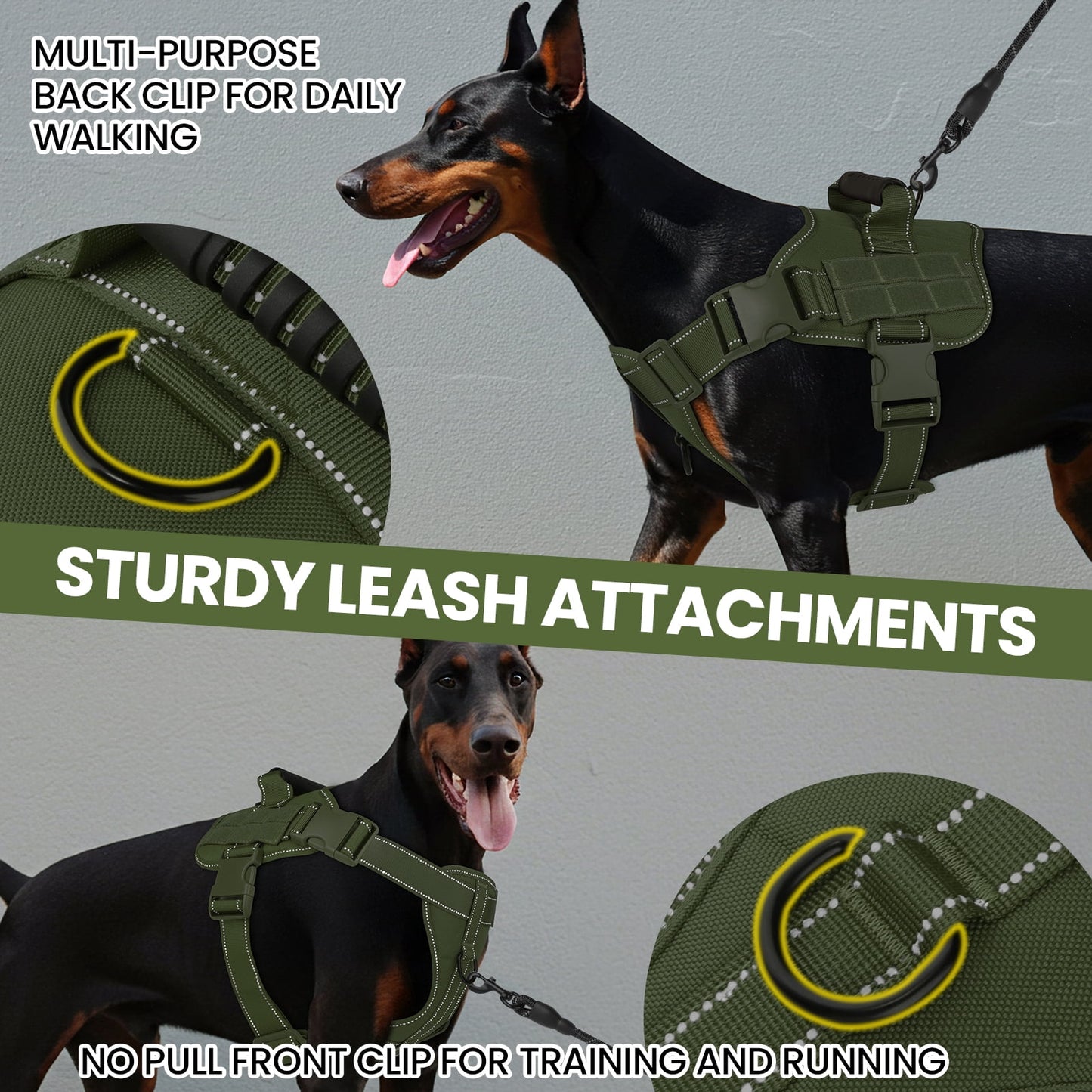 PcEoTllar No Pull Dog Harness for Medium Dogs, Reflective Dog Vest Harness with Handle, Adjustable Easy on Dog Harness for Training Running Walking, Green M