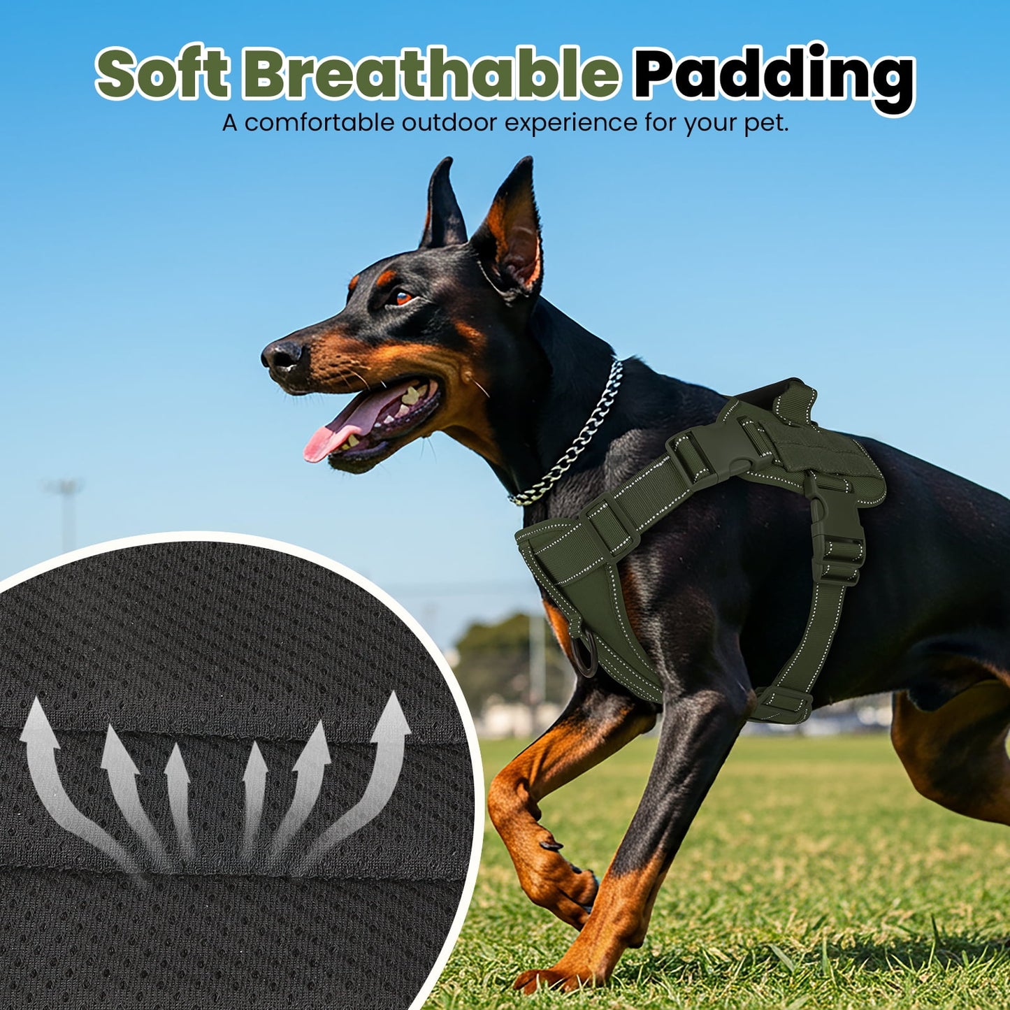 PcEoTllar No Pull Dog Harness for Medium Dogs, Reflective Dog Vest Harness with Handle, Adjustable Easy on Dog Harness for Training Running Walking, Green M
