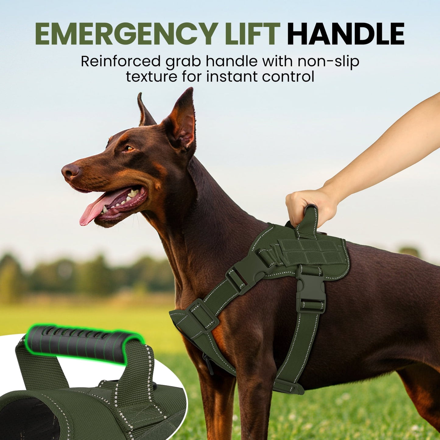 PcEoTllar No Pull Dog Harness for Medium Dogs, Reflective Dog Vest Harness with Handle, Adjustable Easy on Dog Harness for Training Running Walking, Green M