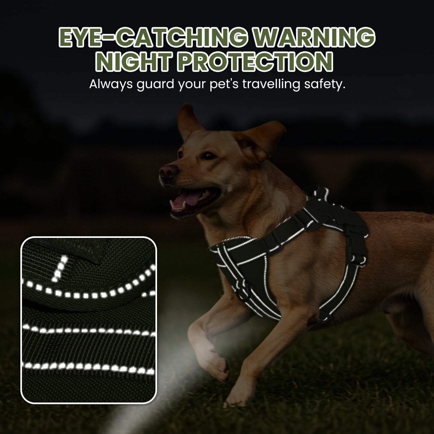 PcEoTllar No Pull Dog Harness for Medium Dogs, Reflective Dog Vest Harness with Handle, Adjustable Easy on Dog Harness for Training Running Walking, Green M