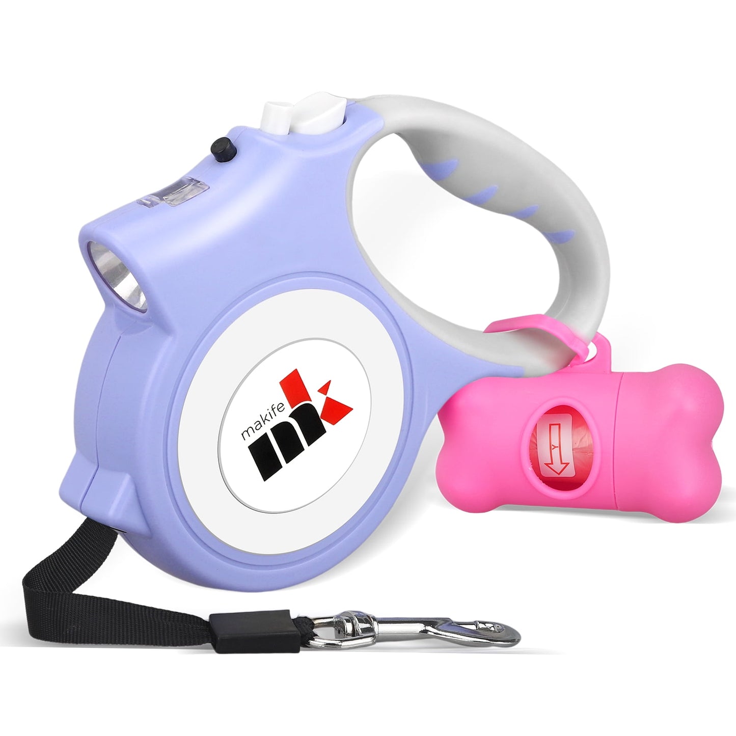 Retractable Dog Leash with LED Light 5m Extendable Dog Lead for Small Medium Puppis up to 25kgs, One-Hand Brake & Lock System, Ergonomic Handle - Black