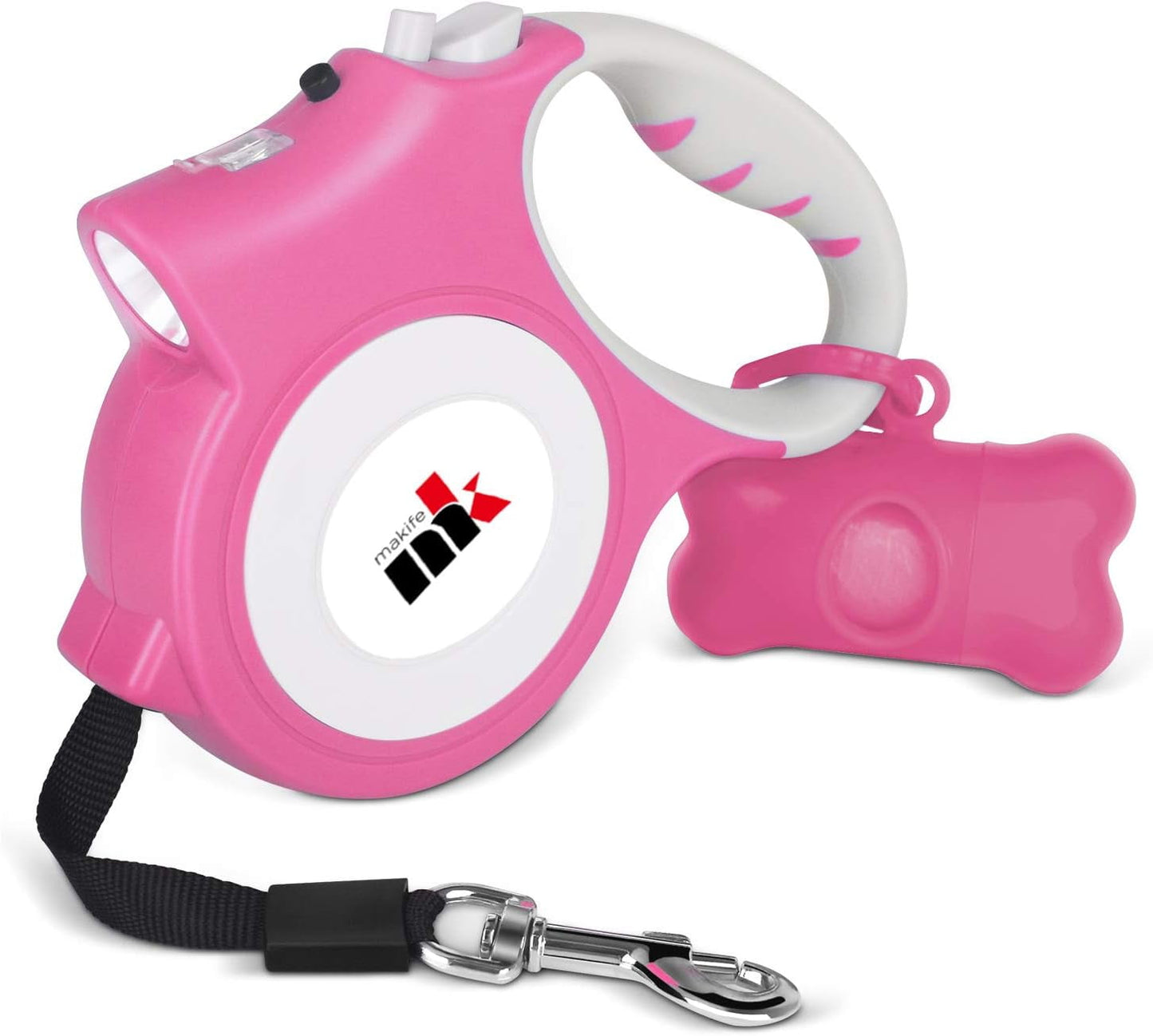 Retractable Dog Leash with LED Light 5m Extendable Dog Lead for Small Medium Puppis up to 25kgs, One-Hand Brake & Lock System, Ergonomic Handle - Black