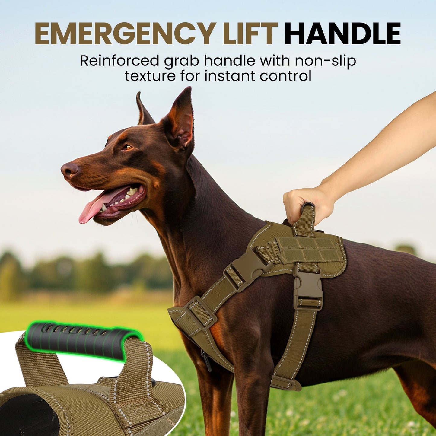 PcEoTllar No Pull Dog Harness for Medium Dogs, Reflective Dog Vest Harness with Handle, Adjustable Easy on Dog Harness for Training Running Walking, Green M